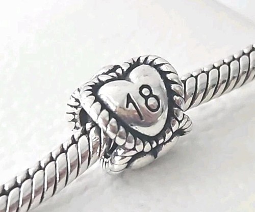 Genuine Pandora Bracelet Charm - Silver Age 18 18th Birthday Hearts S925 ALE - Picture 2 of 5