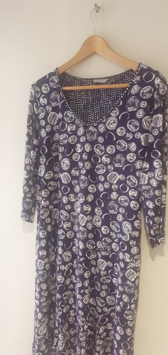 Per Una M&S Plum Purple 3/4 Sleeve V-Neck Geometric Dress Office Casual 20 Tall - Picture 4 of 13