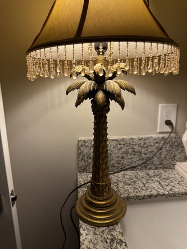 Vintage 60er Palmenlampe mit Perlen Fransen Schirm Unikat Tisch Antik Nachttisch - Bild 14 von 20