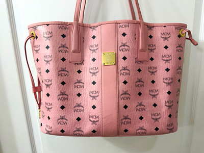 MCM Visetos Pink Monogram Large Tote Bag w/ Removable Pouch, Drawstring
