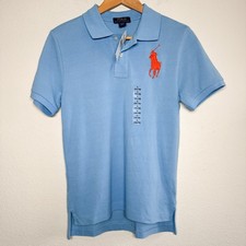 Polo Ralph Lauren Big Pony Polo Shirt Youth Large 14-16 Blue Custom Fit 3 Logo