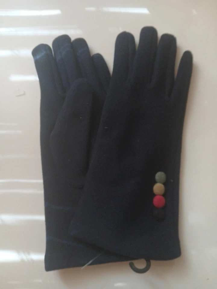 Guantes Mujer Tecnología Inteligente Compatible con Pantalla Táctil Cuatro Botones Detalle Azul Marino Foto 2 de 4