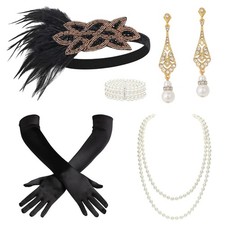 BABEYOND 1920s Flapper Accessories Great Gatsby Costume One Size, Gold Black