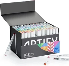 Artify Brush & Chisel Dual Tip Alcohol Markers - 108 Colors for Adult Coloring