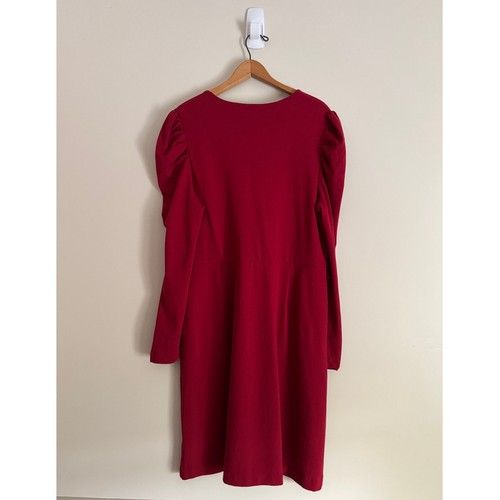 Boden Puff Sleeve Jersey Dress Red V Neck Mini Long Sleeve Pockets Cocktail - Picture 3 of 6