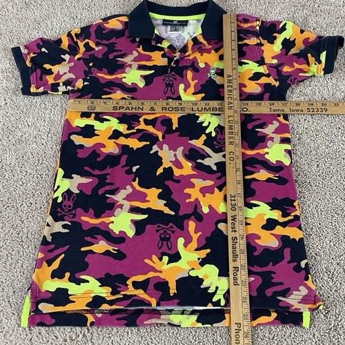 Psycho Bunny Polo Shirt Boys XL Camo Neon Skull Bunny Cotton Pique Graphic T168 - Picture 6 of 12