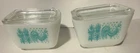TWO PYREX AMISH BUTTERPRINT Turquoise Rooster 502 Refrigerator Dish W/Lid 1.5 pt