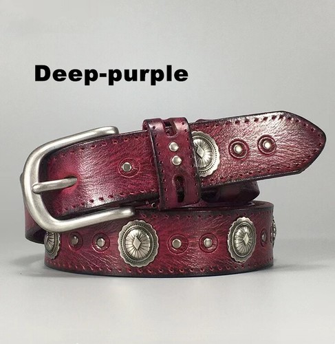 Real Leather Belt Heavy Metal Rivet Studded Waist Belt Punk Rock Biker Waistband - Picture 11 of 15