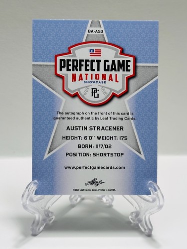 AUSTIN STRACENER Auto/10 2020 Leaf Perfect Game National Showcase #BA-AS3 - Photo 2/2