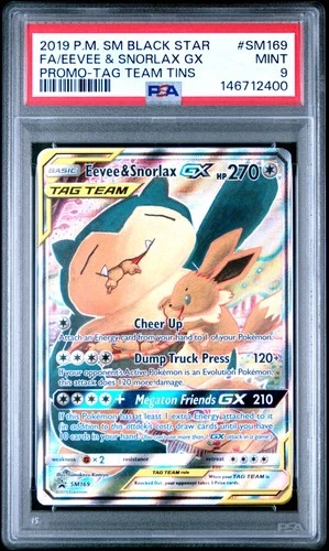 2019 POKEMON SM BLACK STAR PROMO TAG TEAM TINS FULL ART/EEVEE & SNORLAX GX PSA 9