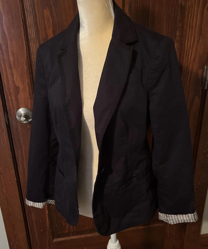Blazer donna AE American Eagle cotone giacca un bottone blu navy tasche taglia L - Foto 1 di 13