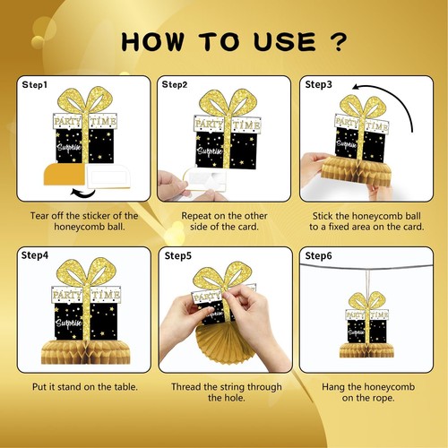 9Pcs 80th Birthday Decorations Honeycomb Centerpieces for Men Women, Black Go... - Picture 7 of 7