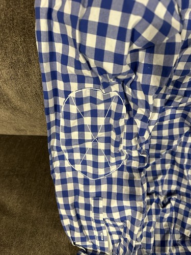 Lacoste shirt men 44 Button Up check gingham Long Sleeve elbow stitch blue white - Picture 12 of 13