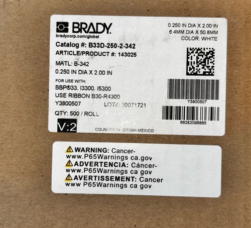 Brand New BRADY B33D-250-2-342 .250” X 2” 500 White Labels per Roll 96865 - Picture 9 of 10