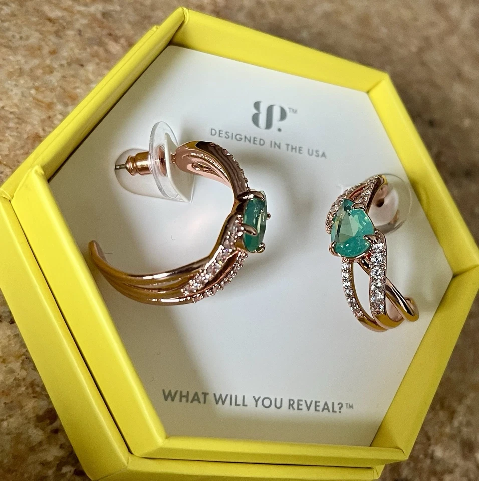 Pendientes de aro Bomb Party - That’s A Wrap RBP8334 - LC espinela como nuevos enchapado RG Foto 2 de 4