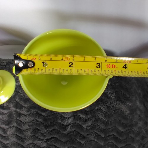 Vintage Hazel Atlas Lime Green Footed Glass Creamer And Sugar 4" Tall x 3¼" Dia - Picture 15 of 17