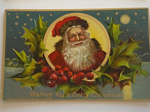 Antique Christmas Postcard Embossed Santa on Phone Portrait Unused Set 2 AMP , E - Picture 2 of 8