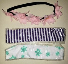 3 girls NEW NIP HEADBANDS one size fits most PINK FLOWERS STRETCH CUTE  