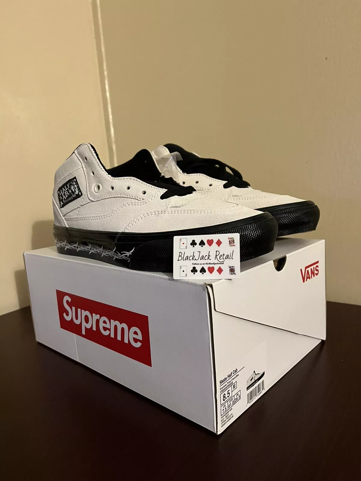 Supreme x Vans_Half Cab_Fil barbelé_Blanc_Homme taille 8,5 US