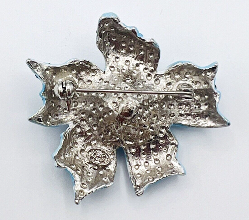 Lauren Spencer Signed L-S Austrian Crystal Blue Flower Brooch Pin - Picture 8 of 10