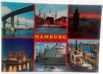 Germany Hamburg Hafen Postcard Harbor Port Ships Bridge Vintage