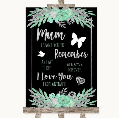 Personalisiertes Hochzeitsschild schwarz mintgrün & silber I Love You Nachricht für Mama