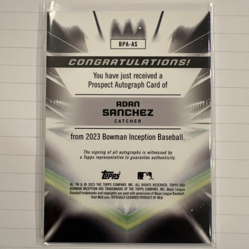 2023 BOWMAN INCEPTION ADAN SANCHEZ BLUE AUTO /99 - Picture 2 of 2