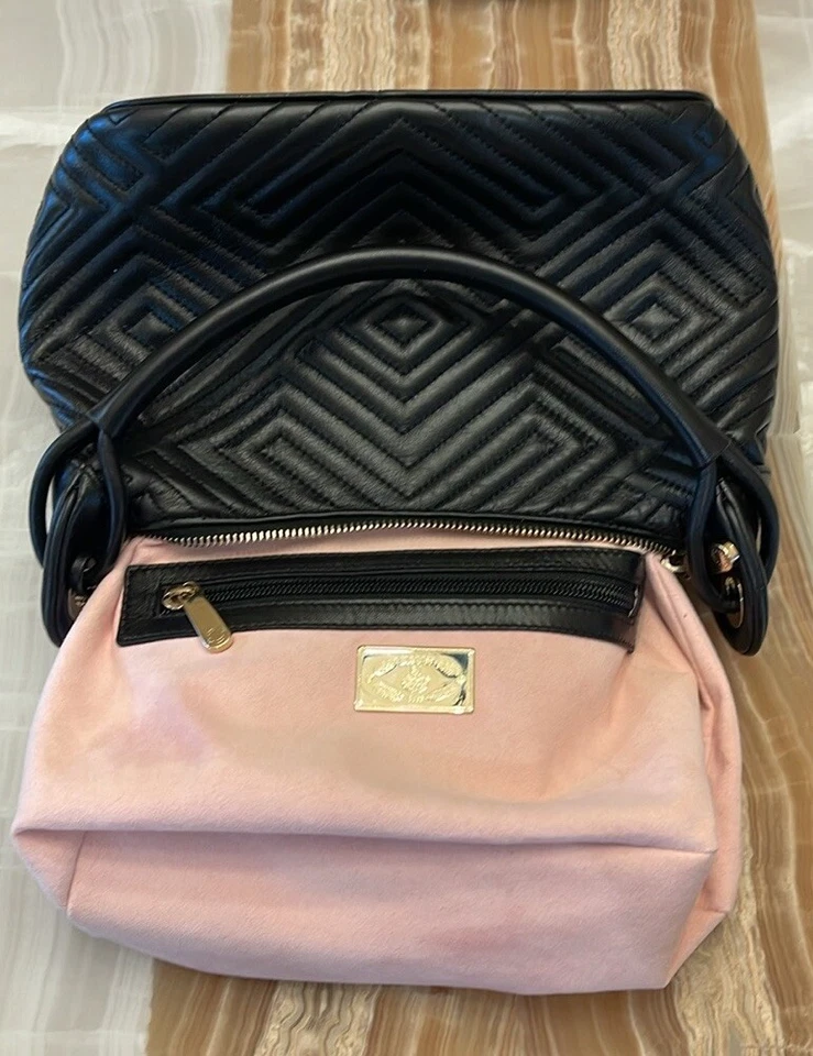 Bolso de hombro Bally Malenina GG-FJV de piel de cordero negro, interior de gamuza rosa, bolsa para el polvo Foto 4 de 4