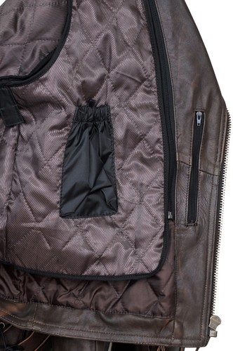 Chaqueta blindada para motociclista Marlon Brando de cuero envejecido marrón para hombre YKK - Imagen 4 de 5