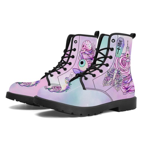 Pastel Goth Winter Gothic Boots Halloween Women Flat Shoe 3 4 5 6 7 8 Moon Purpl - Picture 5 of 12