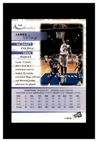 1999 PRESS PASS AUTHENTICS SILVER ROOKIE #14 JAMES POSEY - Picture 2 of 2