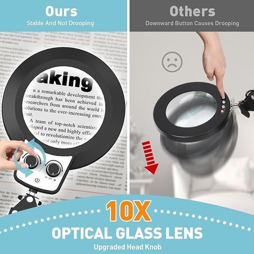 KUVRS 10X Magnifying Glass with LED Light and Stand, 2-In-1 Large Base & Clamp - Picture 2 of 8