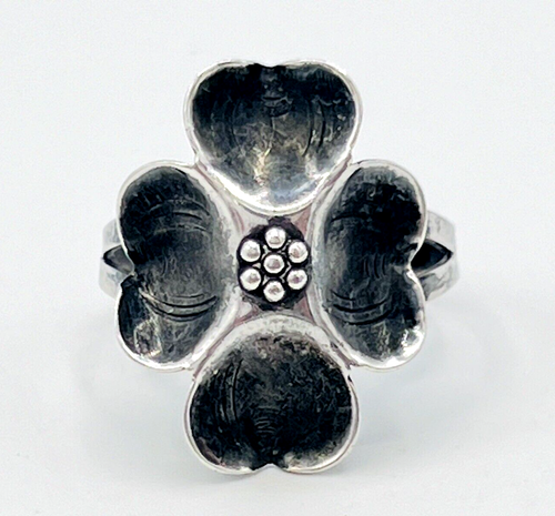 Vintage Size 7 Adjustable Sterling Silver Dogwood Ring - Picture 8 of 9
