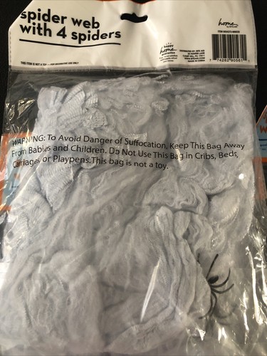 White Spider Web With 4 Spiders - Set of 4, Spooky Halloween Decoration (NEW) - Afbeelding 3 van 3
