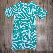 Kin John Lewis Turquoise White Print 100% Viscose Oversized Shift Dress • 8