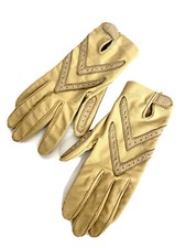 VTG Aris Women Brown Acrylic Nylon W Beige Leather Details Light Gloves Size All