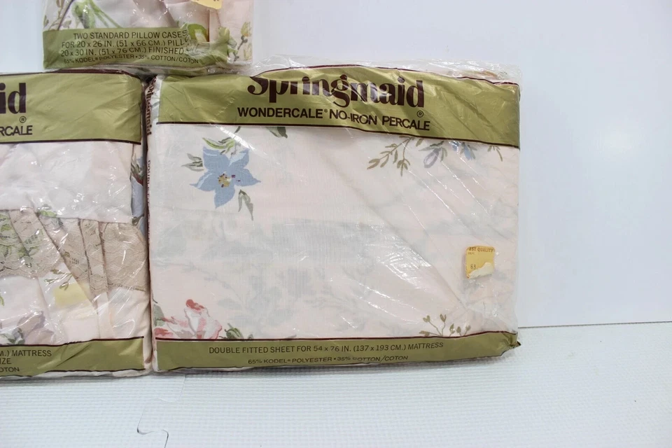VTG Springmaid Wondercal Sheets 80s Floral Fitted Flat Pillow Case Full Double - Image 4 of 4