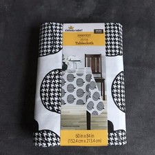 Black & White Houndstooth Pumpkin Harvest PEVA Tablecloth Rectangle 60" x 84"NEW