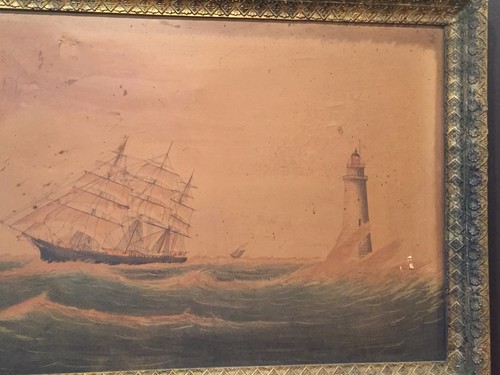 Antique Framed Nautical Sailing Ship Lighthouse Lithograph Print on Canvas - Picture 3 of 11