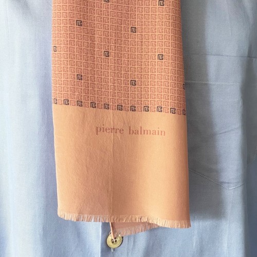 1990s PIERRE BALMAIN vintage pink silk long scarf Logo print size 11 x 48.5 in - Picture 3 of 12