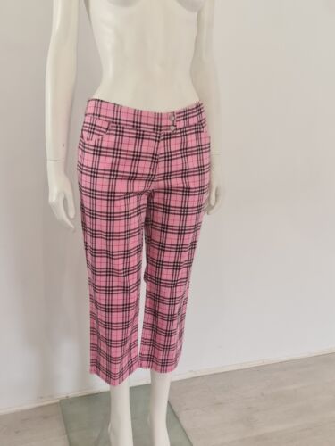 Pantaloni vintage Burberry rosa UK 12 EU 40 Nova = check tartan crop chino anni 90 Y2K - Foto 8 di 12
