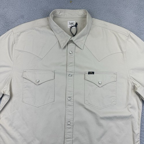 Lee 101 Western Shirt Mens XL Beige Pearl Snap Cotton Cowboy Rodeo IRREGULARS - Picture 3 of 16