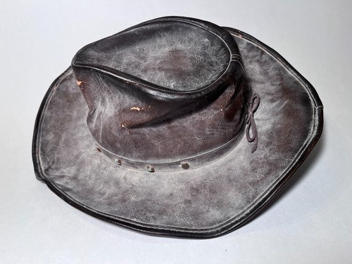 Rare Antique Western Americana Leather Men’s Cowboy Hat, 58cm MD/LG • circa 1900 - Picture 20 of 24