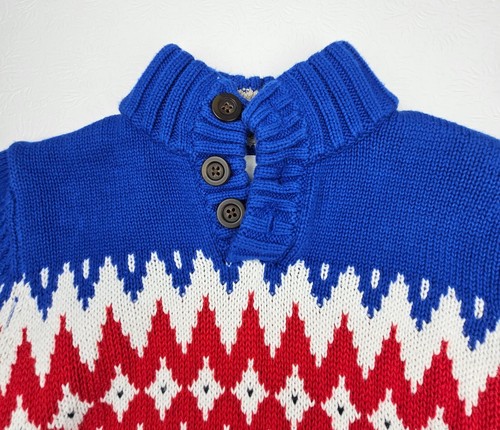 Lands' End Little Boys Size Medium 5-6 Pullover Sweater Faux Fur Collar Blue - Picture 3 of 8