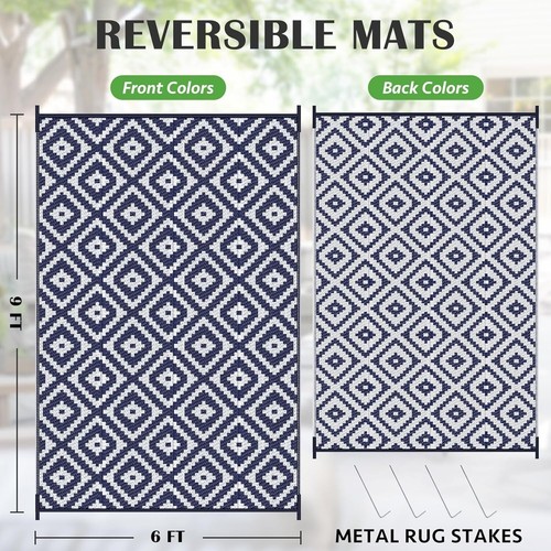 Outdoor Rug 8x10 Plastic Straw Reversible Large Patio Carpet Mat for Camping - Picture 30 of 44