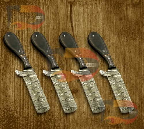 HANDMADE DAMASCUS STEEL HUNTING FIXED BLADE KNIFE WITH LEATHER SHEATH (LOT OF 4) - Picture 2 of 4