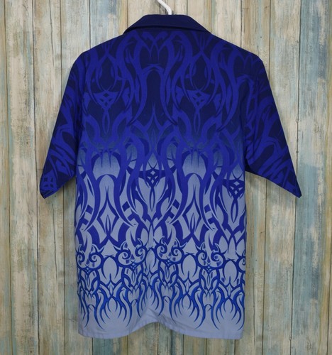 Authentic Shaolin Blue Tribal Flames Shirt Boys Size L 14-16 Button Front - Picture 2 of 7