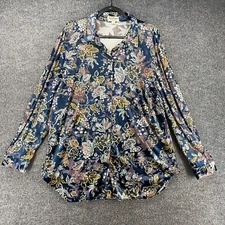 Norm Thompson Blouse Top XL Floral Velvet Burnout Button Up Tunic Fairy Grunge