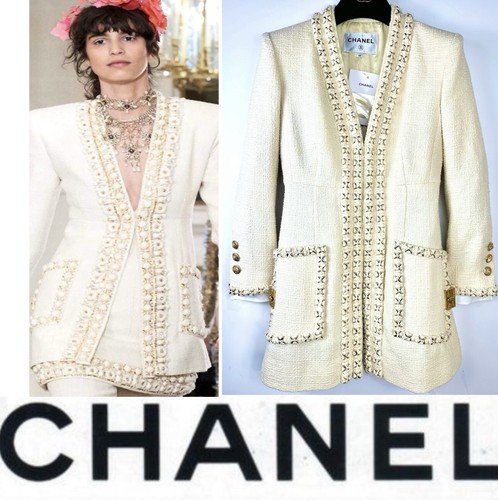 10K Mint Chanel 2017 Jennie White Tweed Long Jacket 34 2 4 Coat Receipt 17a S M - Picture 13 of 24