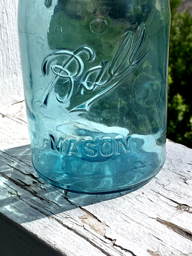 ANTIQUE RARE BLUE 1900s EMBOSSED BALL MASON JAR STAMPED WITH #37 & X STAMP (19C) - Picture 2 of 14